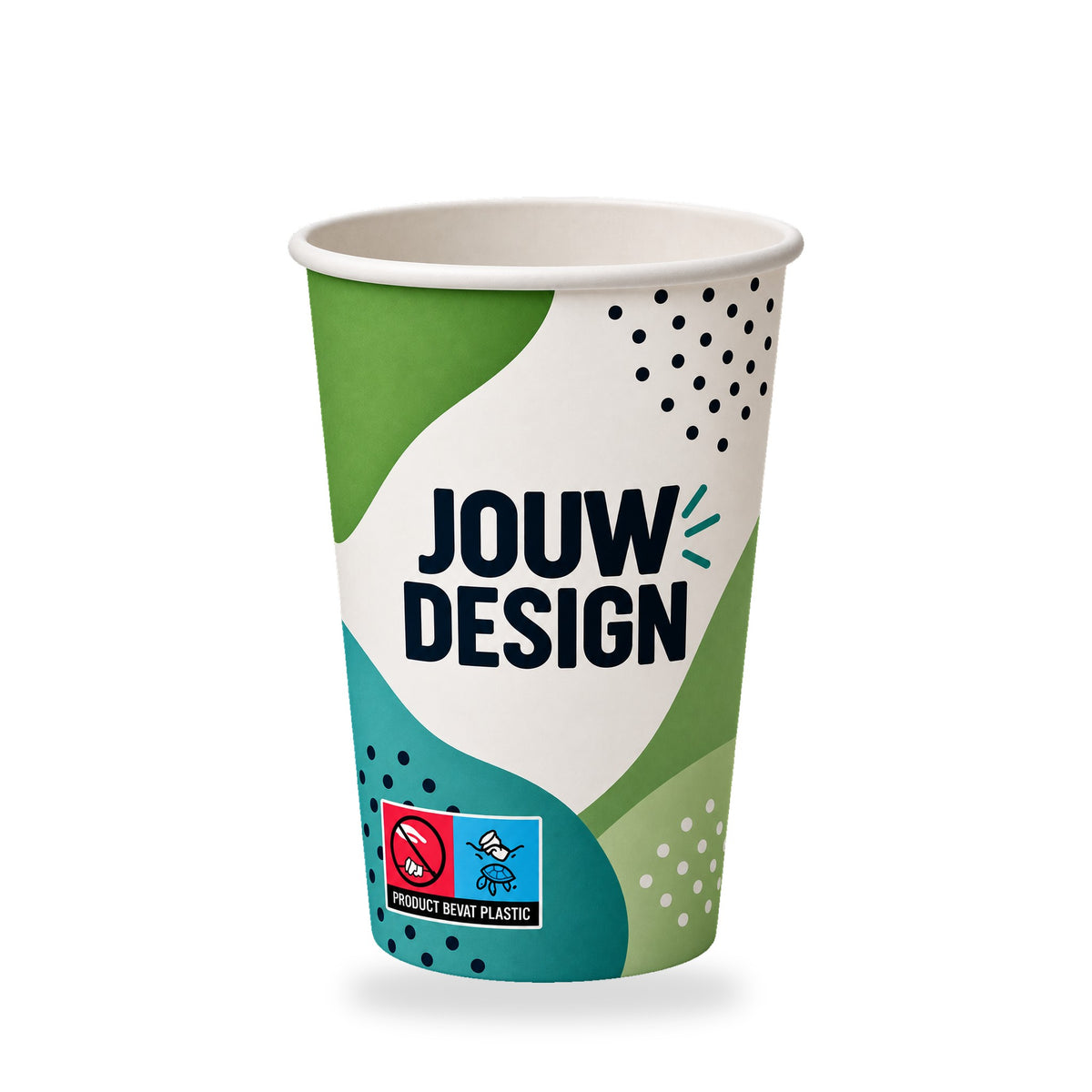 Kartonnen koffiebeker met Green PE-coating, bedrukt met een eigen logo