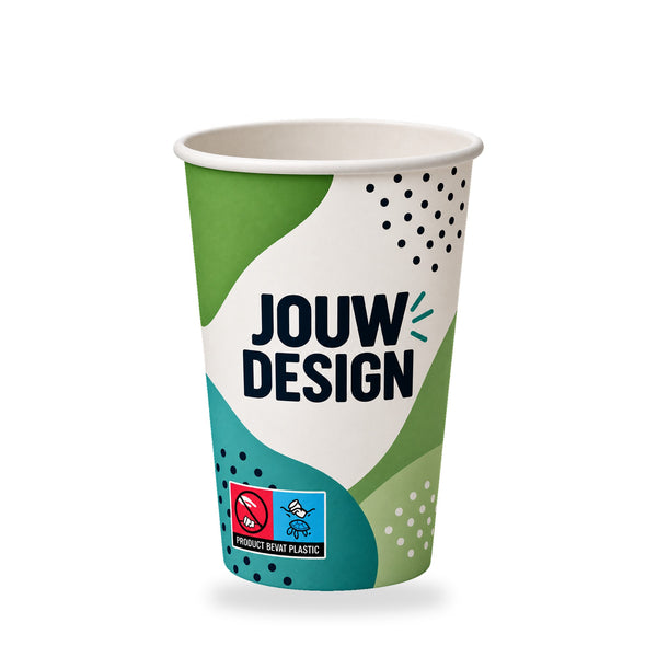 Kartonnen koffiebeker met Green PE-coating, bedrukt met een eigen logo