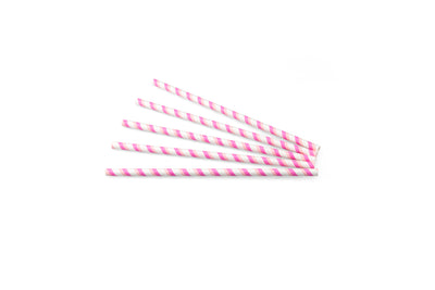Drinkrietje papier streep roze-wit ø 8 mm / 24cm