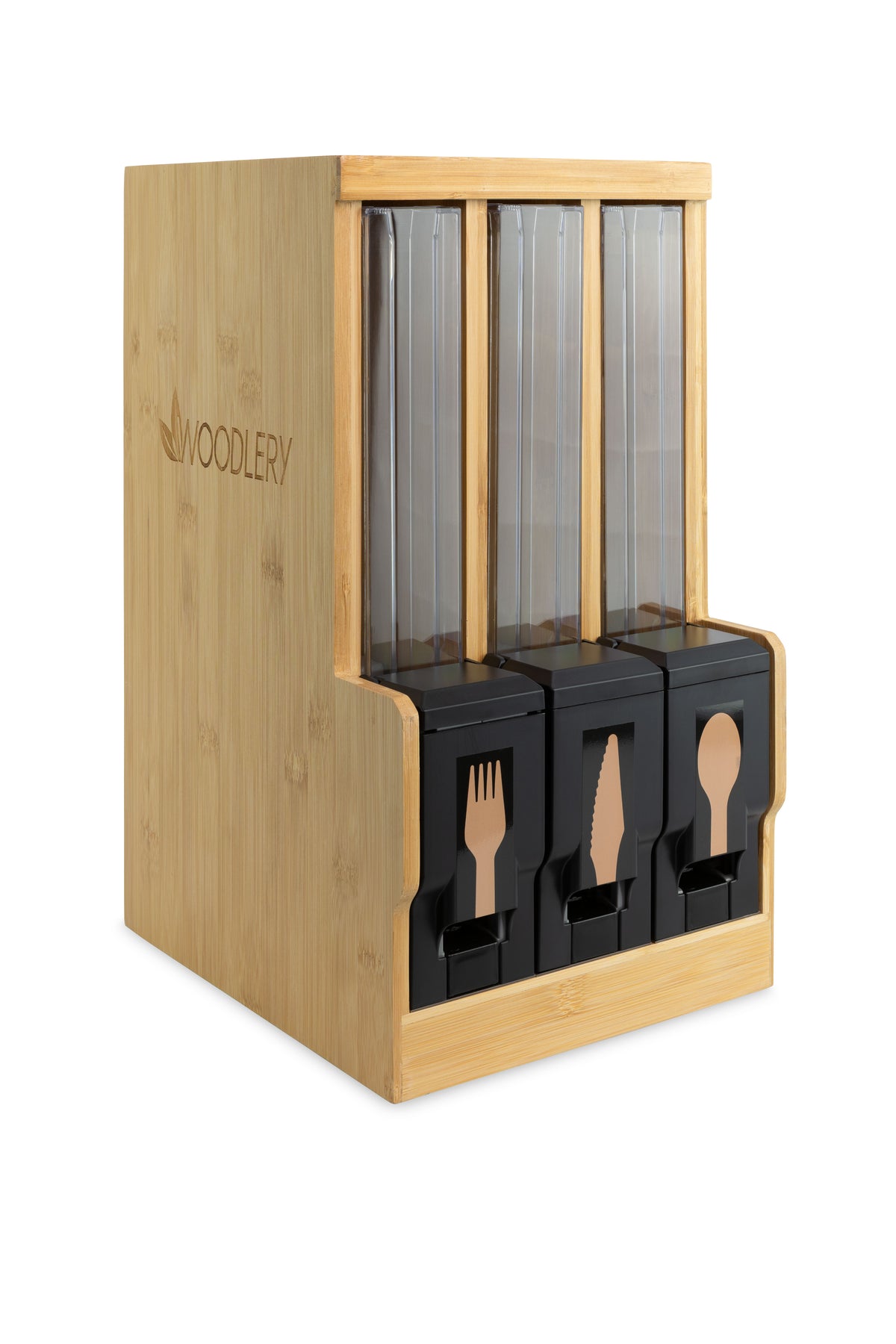 Woodlery bamboe dispenser met 3 cassettes (vork, mes, lepel 174 mm)