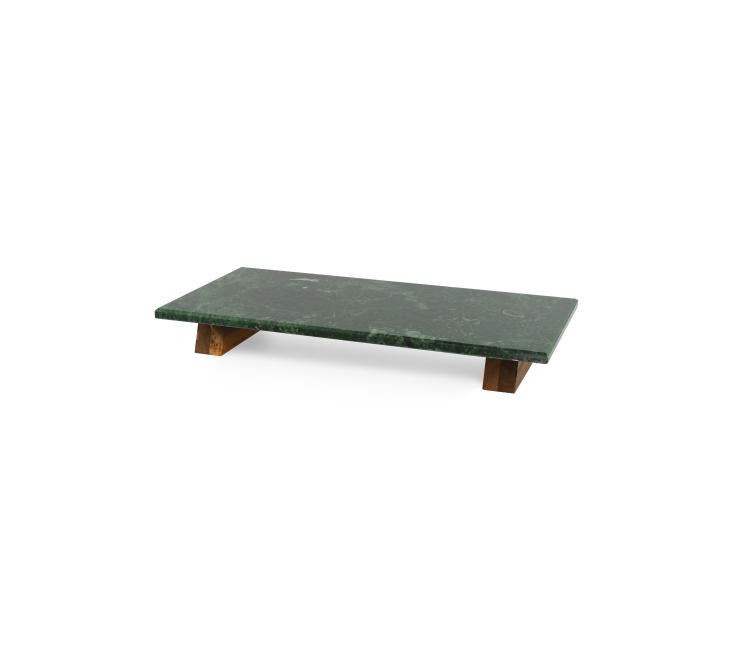 Serveerplateau marmer groen, houten voet 40 x 20 x h5 cm