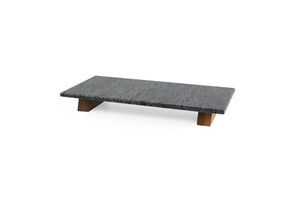 Servierplatte Marmor schwarz, Holzfuß 40 x 20 x h5 cm