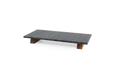 Serveerplateau marmer zwart, houten voet 40 x 20 x h5 cm