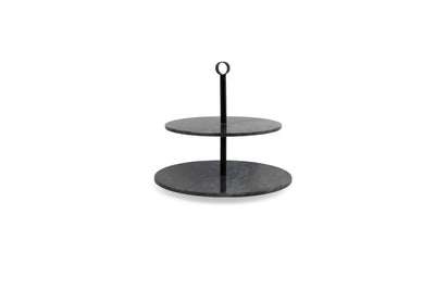 Etagère 2-laags marmer zwart ø30 x h26 cm