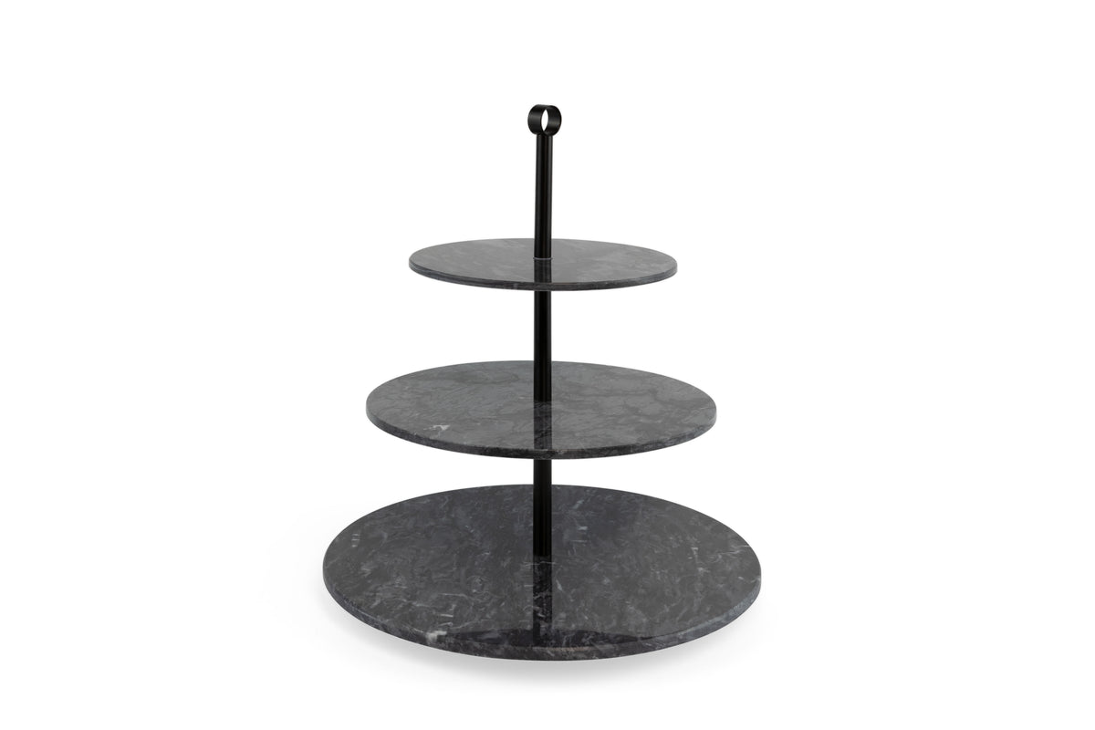 Etagère 3-laags marmer zwart ø30 x h37 cm