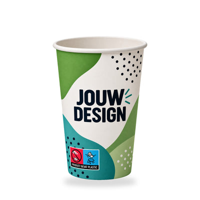 Kartonnen koffiebeker met Green PE-coating, bedrukt met een eigen logo